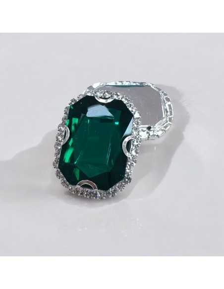Cristallo in vetro incastonato base argento con strass 24x30,5mm |GDO