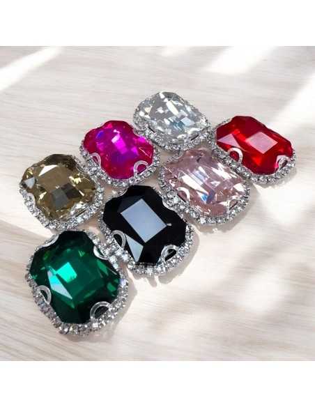 Cristallo in vetro incastonato base argento con strass 24x30,5mm |GDO