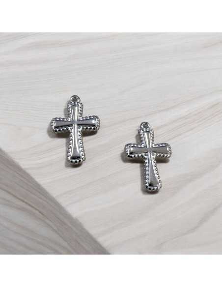 Ciondolo croce puntinata in acciaio inossidabile variante rodio 12x18 mm Gioie d'Oriente