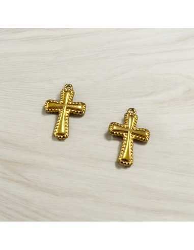 Ciondolo croce puntinata in acciaio inossidabile variante oro 12x18 mm Gioie d'Oriente