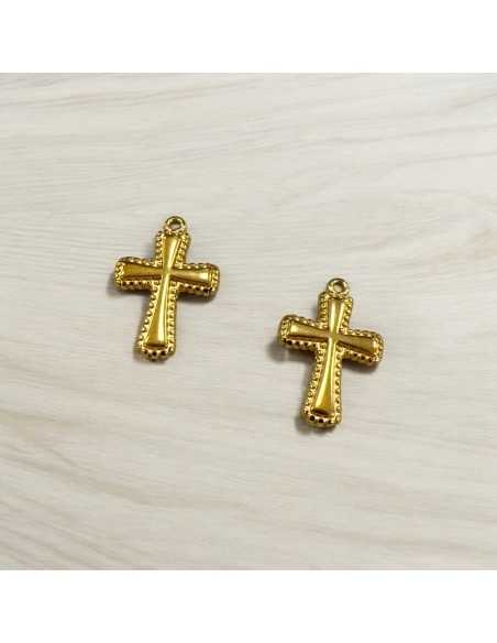 Ciondolo croce puntinata in acciaio inossidabile variante oro 12x18 mm Gioie d'Oriente