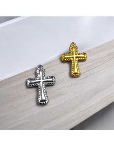 Ciondolo croce puntinata in acciaio inossidabile 12x18 mm 1pz Gioie d'Oriente