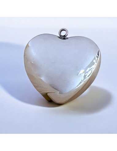 Ciondolo cuore bombato in acciaio rodio 24 e 30 mm 1pz Gioie d'Oriente