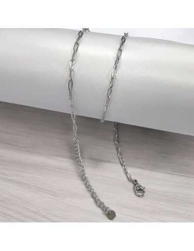 Base collana con maglia rettangolare 2.5x6.5mm in Acciaio inox rodio 40+5cm | GDO