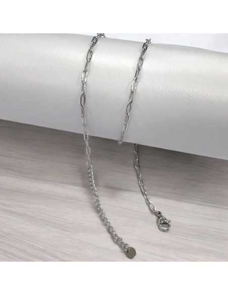 Base collana con maglia rettangolare 2.5x6.5mm in Acciaio inox rodio 40+5cm | GDO