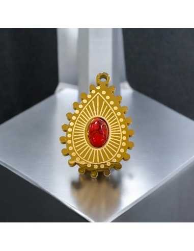 Ciondolo goccia in acciaio oro con Diaspro rosso 15x22 mm 1pz Gioie d'Oriente