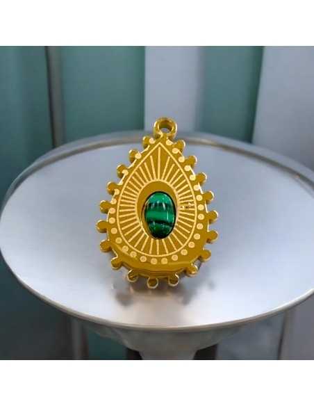 Ciondolo goccia in acciaio oro con Pasta di Malachite 15x22 mm 1pz Gioie d'Oriente
