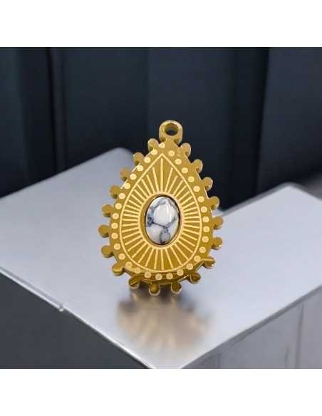 Ciondolo goccia in acciaio oro con Aulite bianca 15x22 mm 1pz Gioie d'Oriente