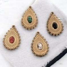 Ciondolo goccia in acciaio oro con pietre dure 15x22 mm 1pz Gioie d'Oriente