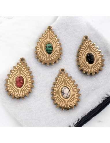 Ciondolo goccia in acciaio oro con pietre dure 15x22 mm 1pz Gioie d'Oriente