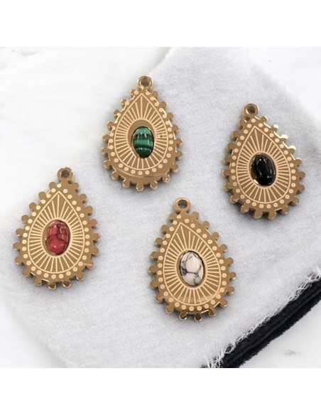Ciondolo goccia in acciaio oro con pietre dure 15x22 mm 1pz Gioie d'Oriente
