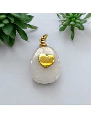 Ciondolo pietra dura piatta con cuore in acciaio oro 11x17 mm 1pz Gioie d'Oriente
