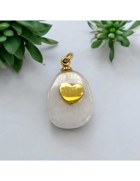 Ciondolo pietra dura piatta con cuore in acciaio oro 11x17 mm 1pz Gioie d'Oriente