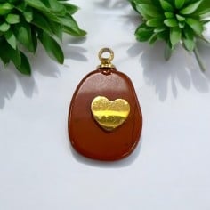 Ciondolo pietra dura piatta con cuore in acciaio oro 11x17 mm 1pz Gioie d'Oriente 2