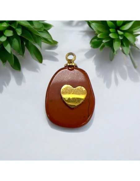 Ciondolo pietra dura piatta con cuore in acciaio oro 11x17 mm 1pz Gioie d'Oriente