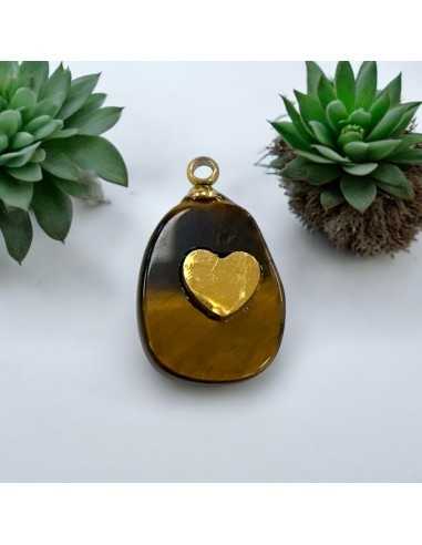 Ciondolo pietra dura piatta con cuore in acciaio oro 11x17 mm 1pz Gioie d'Oriente