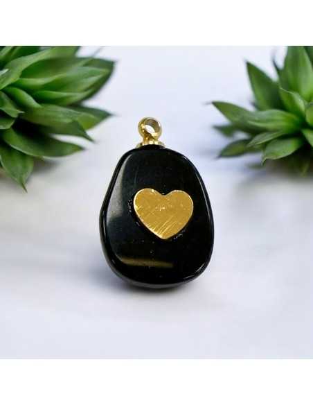 Ciondolo pietra dura piatta con cuore in acciaio oro 11x17 mm 1pz Gioie d'Oriente