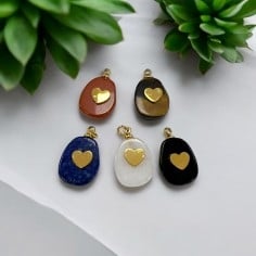 Ciondolo pietra dura piatta con cuore in acciaio oro 11x17 mm 1pz Gioie d'Oriente