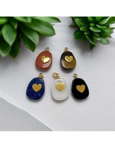 Ciondolo pietra dura piatta con cuore in acciaio oro 11x17 mm 1pz Gioie d'Oriente