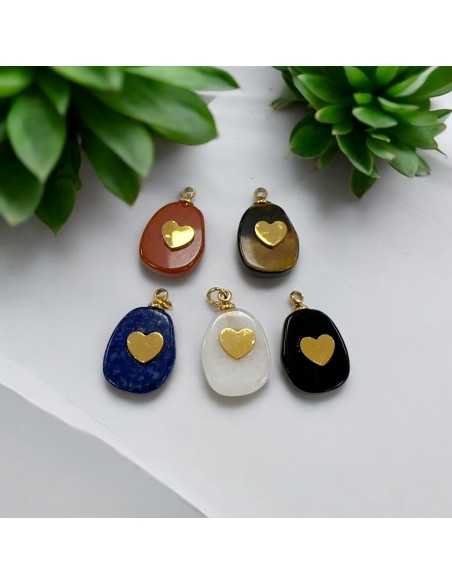 Ciondolo pietra dura piatta con cuore in acciaio oro 11x17 mm 1pz Gioie d'Oriente