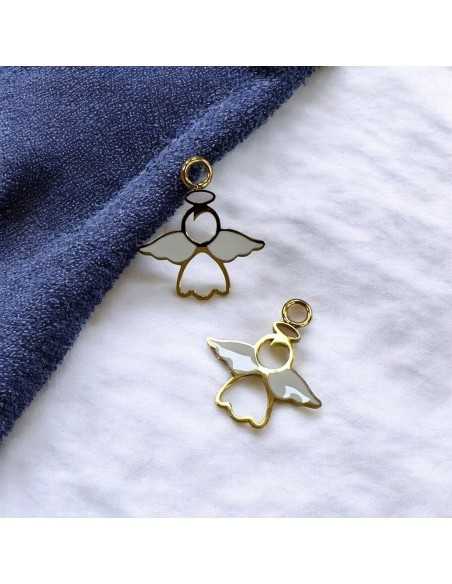 Ciondolo angelo in acciaio oro smaltato 17x18 mm 1pz Gioie d'Oriente