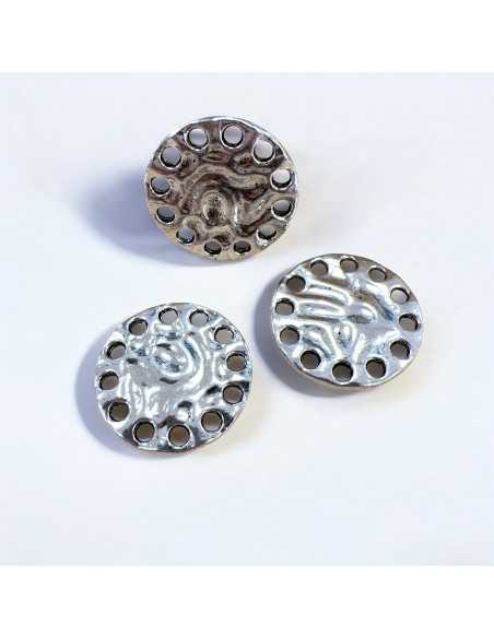 Connettore tondo 12 fori in metallo argento 21.5mm 3pz Gioie d'Oriente