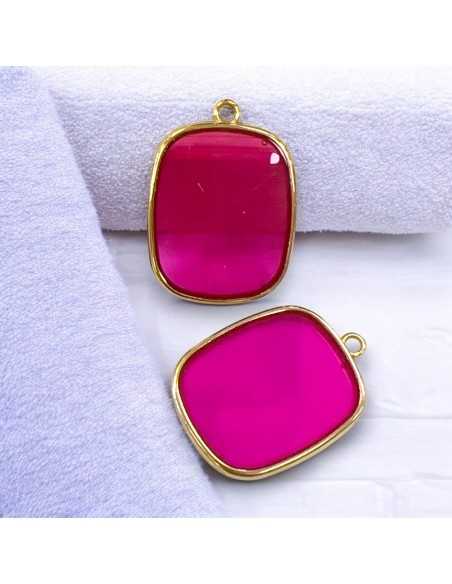 Ciondolo piastra in Resina trasparente colore fucsia e Acciaio dorato 22x30mm 1pz | GDO