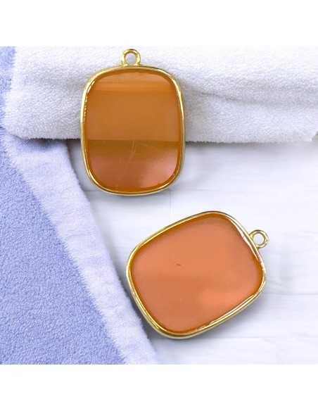 Ciondolo piastra in Resina trasparente colore arancione chiaro e Acciaio dorato 22x30mm 1pz | GDO