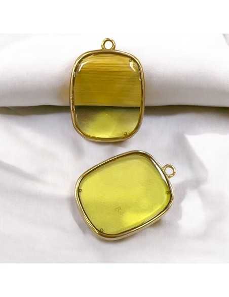 Ciondolo piastra in Resina trasparente colore giallo limone e Acciaio dorato 22x30mm 1pz | GDO