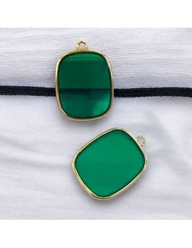 Ciondolo piastra in Resina trasparente colore verde ufficio e Acciaio dorato 22x30mm 1pz | GDO