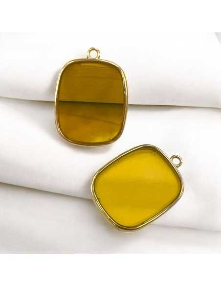 Ciondolo piastra in Resina trasparente colore giallo mandarino e Acciaio dorato 22x30mm 1pz | GDO