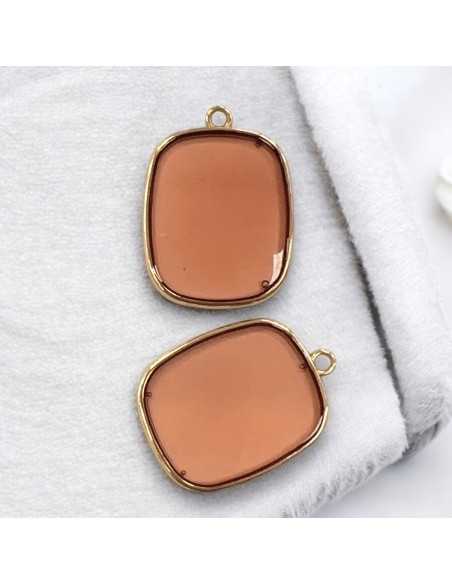 Ciondolo piastra in Resina trasparente colore corallo e Acciaio dorato 22x30mm 1pz | GDO