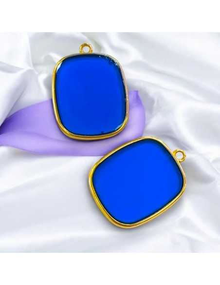 Ciondolo piastra in Resina trasparente colore bluette e Acciaio dorato 22x30mm 1pz | GDO