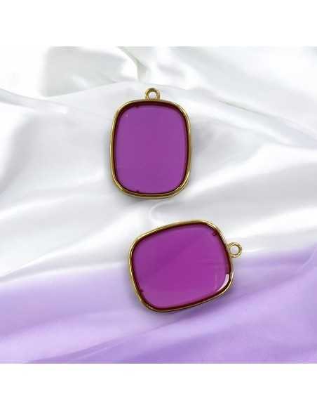 Ciondolo piastra in Resina trasparente colore violetto e Acciaio dorato 22x30mm 1pz | GDO
