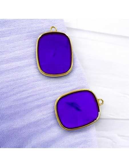 Ciondolo piastra in Resina trasparente colore viola e Acciaio dorato 22x30mm 1pz | GDO
