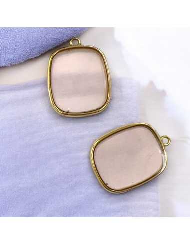 Ciondolo piastra in Resina trasparente colore salmone chiaro e Acciaio dorato 22x30mm 1pz | GDO