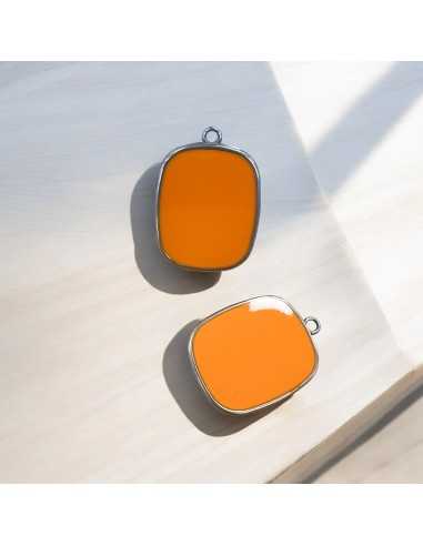 Ciondolo piastra in Resina colore arancione pieno e Acciaio 22x30mm 1pz | GDO