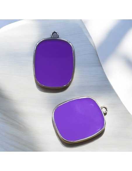 Ciondolo piastra in Resina colore lilla pieno e Acciaio 22x30mm 1pz | GDO