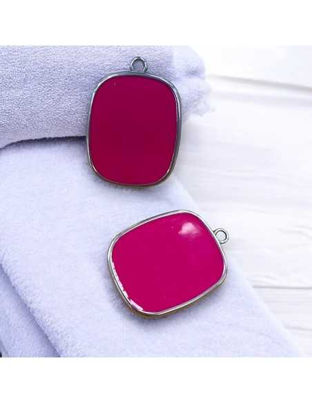 Ciondolo piastra in Resina colore fucsia scuro pieno e Acciaio 22x30mm 1pz | GDO