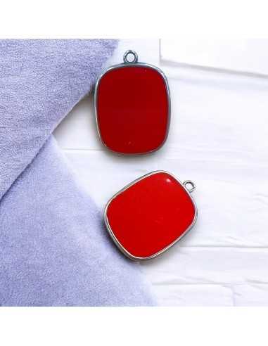 Ciondolo piastra in Resina colore rosso pieno e Acciaio 22x30mm 1pz | GDO