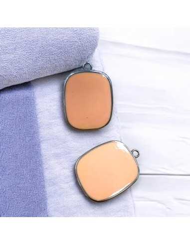 Ciondolo piastra in Resina colore rosa carne pieno e Acciaio 22x30mm 1pz | GDO