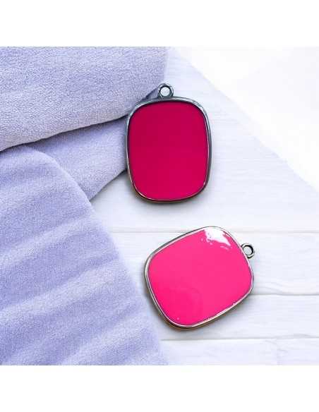 Ciondolo piastra in Resina colore rosa ciclamino pieno e Acciaio 22x30mm 1pz | GDO