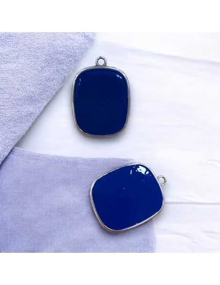 Ciondolo piastra in Resina colore blu notte pieno e Acciaio 22x30mm 1pz | GDO