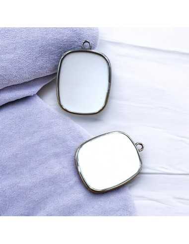 Ciondolo piastra in Resina colore bianco pieno e Acciaio 22x30mm 1pz | GDO