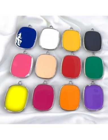 Ciondolo piastra in Resina colorata piena e Acciaio 22x30mm 1pz | GDO