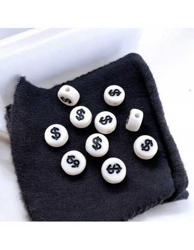 Perline con Simboli neri in Plastica bianca 7mm 12pz | GDO