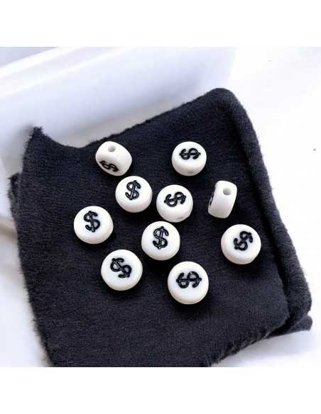 Perline con Simboli neri in Plastica bianca 7mm 12pz | GDO