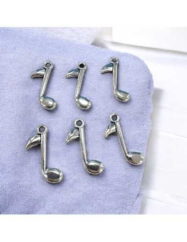Ciondoli nota musicale in metallo zamak argento 23x10 mm 6pz Gioie d'Oriente