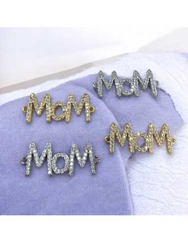 Connettore con scritta "Mom" con strass in ottone 28x12mm 1pz | GDO