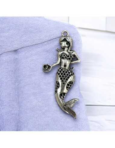 Ciondolo Sirena a fantasia in metallo argento antico 30x73mm 1pz | GDO